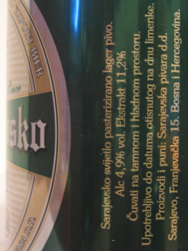 BOSNIA AND HERCEGOVINA Sarajevo beer (Al can) (B/O) (33cl) side 2