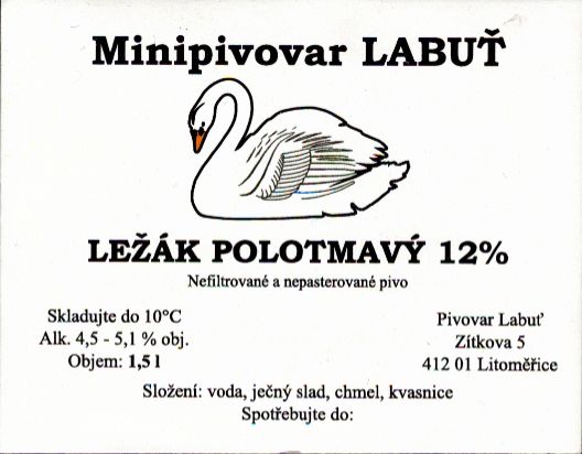 Minipivovar LABUŤ LEŽÁK TMAVÝ 11% (1,5L) (Litoměřice) (S)