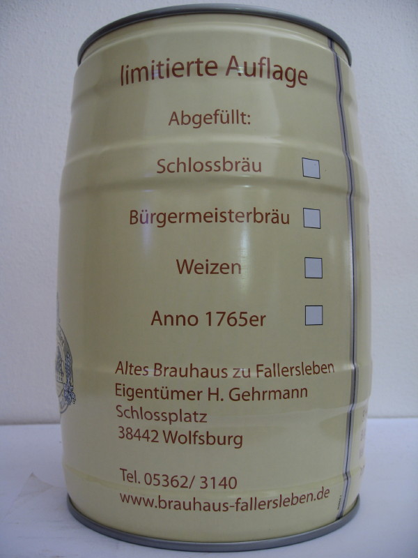 Fallersleber Schlossbrau Burgermeisterbrau Weizenbier Anno 1765er 