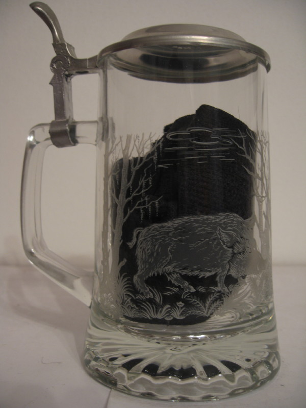 LOVECKÝ MOTIV s kancem č.1 (0,5L) skleněný krýgl s pokličkou