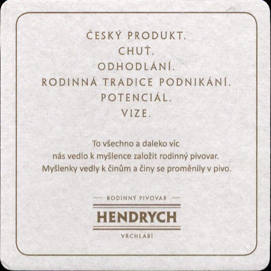 RODINNÝ PIVOVAR HENDRYCH VRCHLABÍ (tenký papír) (PTMP-Č-ab) 