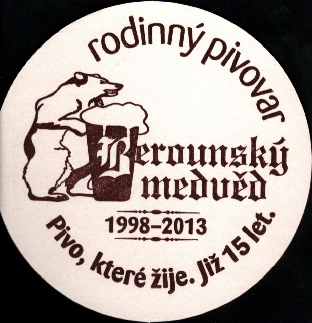 Berounský medvěd rodinný pivovar 1998-2013 Pivo, které žije. Již 15 let. (bílo-černý) (PTMP-K-ab)
