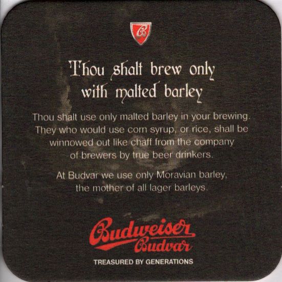 Budweiser Budvar Truly immaculate Thou shalt brew only with malted barley (PTEX-Č-ab)