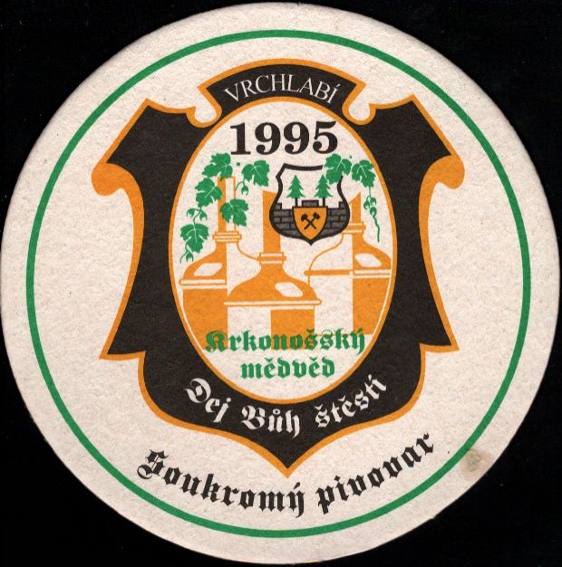 VRCHLABÍ 1995 krkonošský medvěd Dej Bůh štěstí Soukromý pivovar (PTMP-K-a)