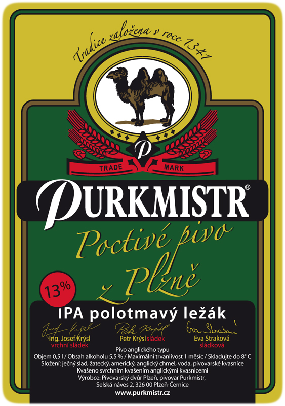 13% PURKMISTR IPA polotmavý ležák (rok 2012)