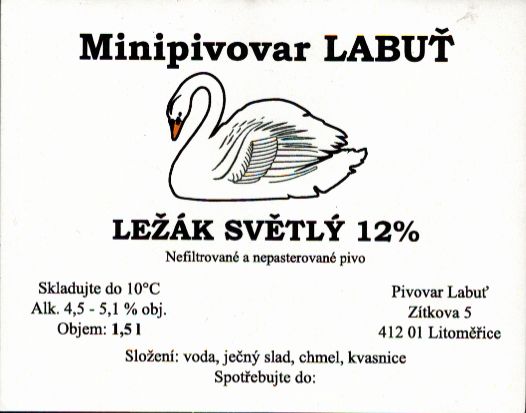 Minipivovar LABUŤ LEŽÁK SVĚTLÝ 12% (1,5L) (Litoměřice) (S)