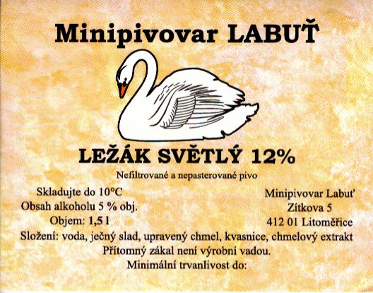 Minipivovar LABUŤ LEŽÁK SVĚTLÝ 12% (1,5L) (Litoměřice) (S) - barevný