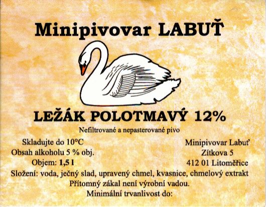 Minipivovar LABUŤ LEŽÁK POLOTMAVÝ 12% (1,5L) (Litoměřice) (S) - barevný