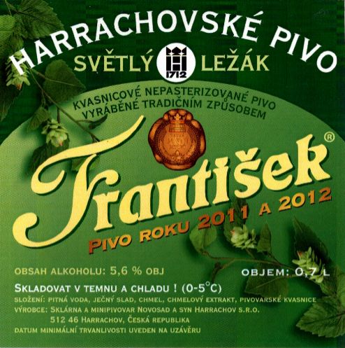 František SVĚTLÝ LEŽÁK PIVO ROKU 2011 a 2012 (0,7L) (Harrachov) (S)