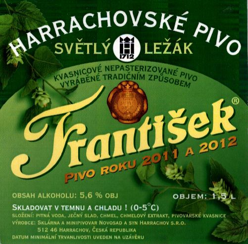 František SVĚTLÝ LEŽÁK PIVO ROKU 2011 a 2012 (1,5L) (Harrachov) (S)
