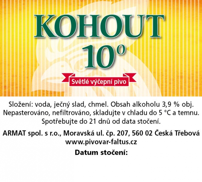 KOHOUT 10° Světlé výčepní pivo (sudovka) (Česká Třebová) (S)