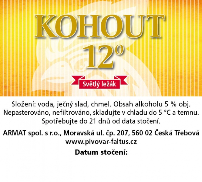 KOHOUT 12° Světlý ležák (sudovka) (Česká Třebová) (S)