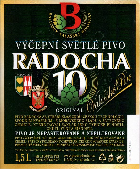 10 RADOCHA VÝČEPNÍ SVĚTLÉ PIVO (1,5L) (Hutisko-Solanec) (S)