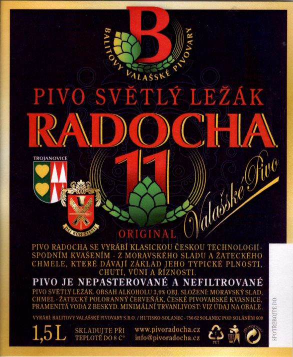 11 RADOCHA PIVO SVĚTLÝ LEŽÁK (1,5L) (Hutisko-Solanec) (S)