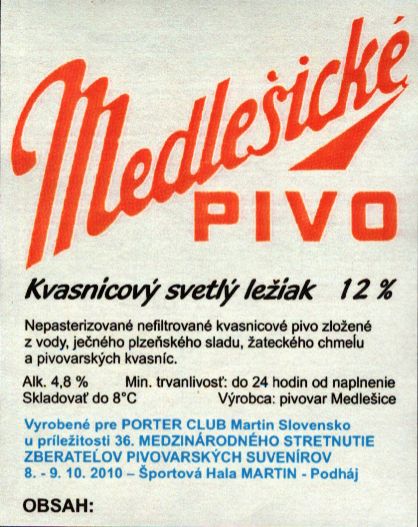 Medlešické PIVO Kvasnicový svetlý ležiak (červený) (Medlešice) (S)