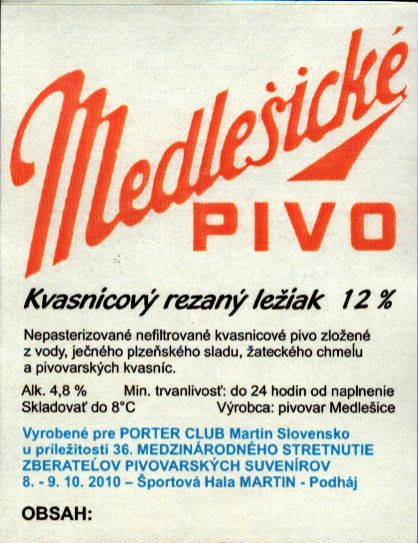 Medlešické PIVO Kvasnicový rezaný ležiak (červený) (Medlešice) (S)