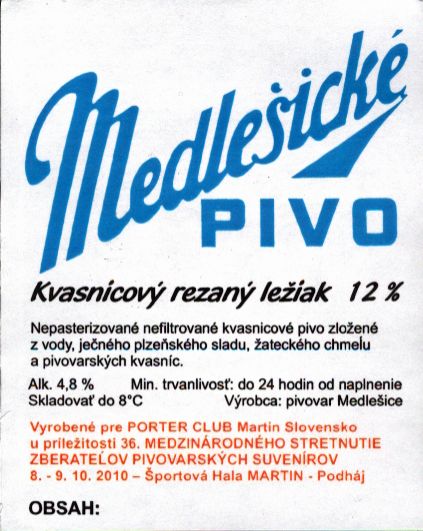 Medlešické PIVO Kvasnicový rezaný ležiak (modrý) (Medlešice) (S)