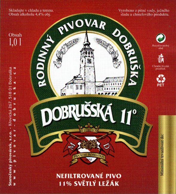 DOBRUŠSKÁ 11° NEFILTROVANÉ PIVO 11% SVĚTLÝ LEŽÁK (1,0L) (Dobruška) (E)
