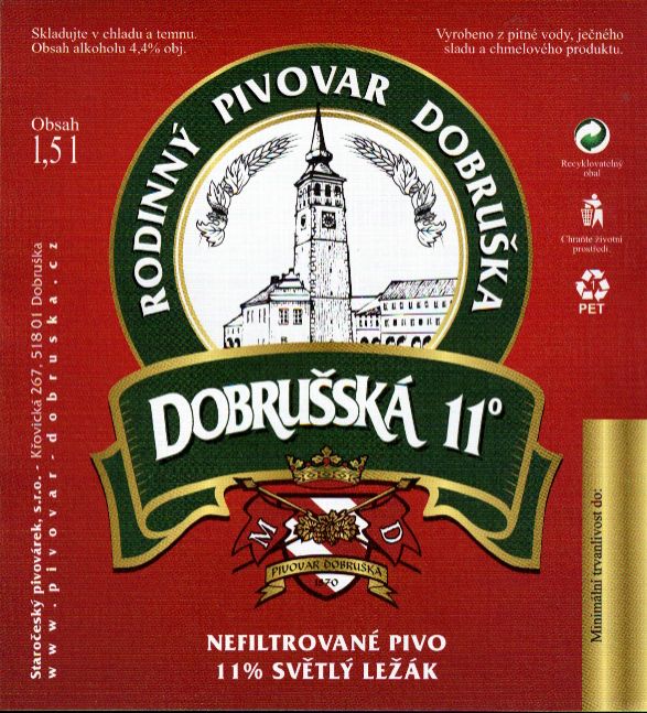 DOBRUŠSKÁ 11° NEFILTROVANÉ PIVO 11% SVĚTLÝ LEŽÁK (1,5L) (Dobruška) (E)