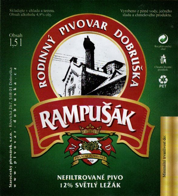 RAMPUŠÁK NEFILTROVANÉ PIVO 12% SVĚTLÝ LEŽÁK (1,5L) (Dobruška) (E)