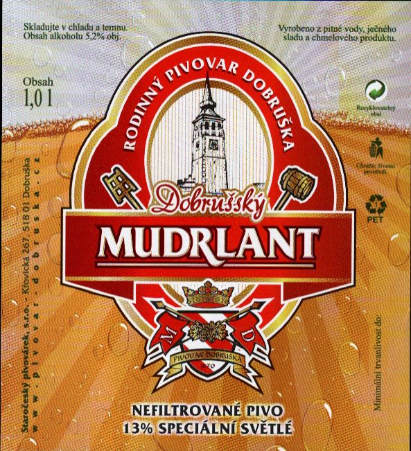Dobrušský MUDRLANT NEFILTROVANÉ PIVO 13% SPECIÁLNÍ SVĚTLÉ (1,0L) (Dobruška) (E)