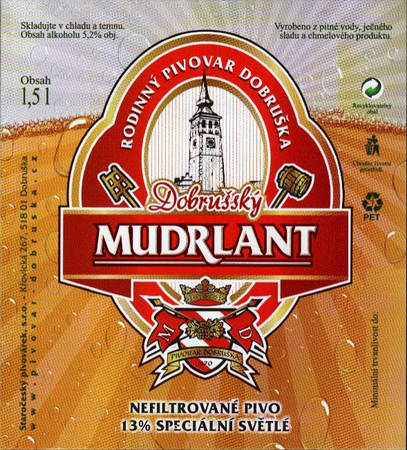 Dobrušský MUDRLANT NEFILTROVANÉ PIVO 13% SPECIÁLNÍ SVĚTLÉ (1,5L) (Dobruška) (E)
