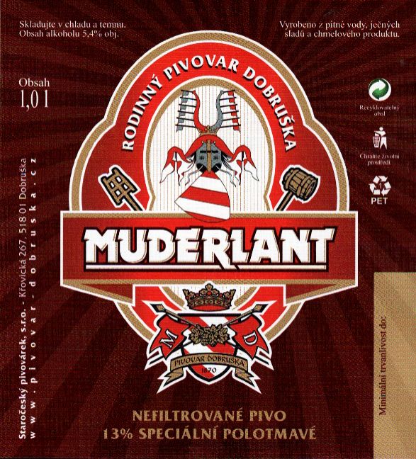 MUDERLANT NEFILTROVANÉ PIVO 13% SPECIÁLNÍ POLOTMAVÉ (1,0L) (Dobruška) (E)