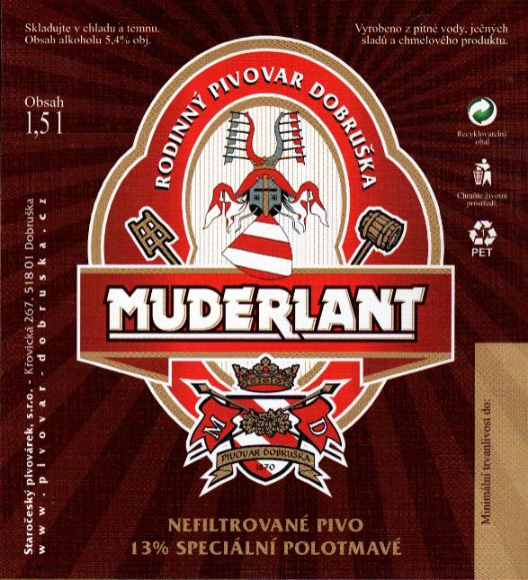MUDERLANT NEFILTROVANÉ PIVO 13% SPECIÁLNÍ POLOTMAVÉ (1,5L) (Dobruška) (E)
