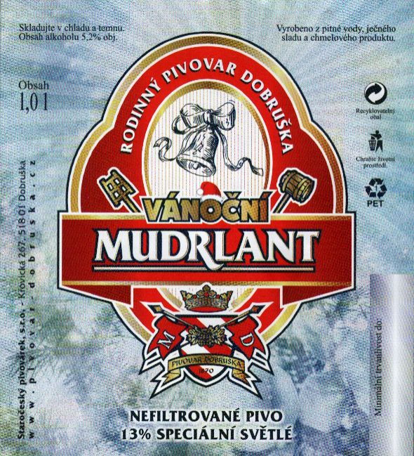 VÁNOČNÍ MUDRLANT NEFILTROVANÉ PIVO 13% SPECIÁLNÍ SVĚTLÉ (1,0L) (Dobruška) (E)
