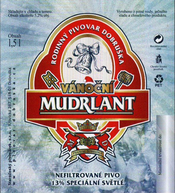 VÁNOČNÍ MUDRLANT NEFILTROVANÉ PIVO 13% SPECIÁLNÍ SVĚTLÉ (1,5L) (Dobruška) (E)