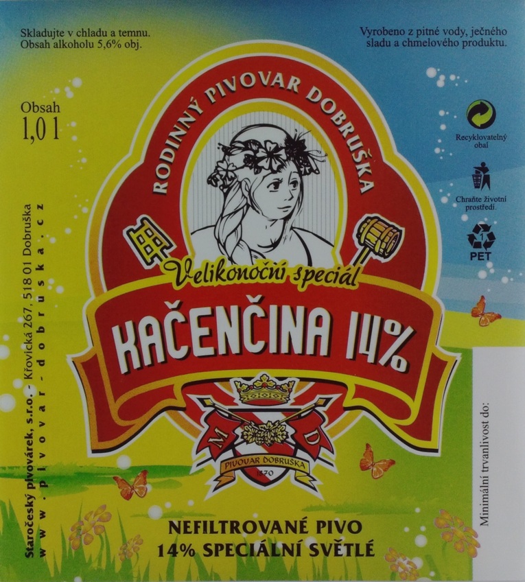 Velikonoční speciál KAČENČINA 14% NEFILTROVANÉ PIVO 14% SPECIÁLNÍ SVĚTLÉ (1,5L) (Dobruška) (E)