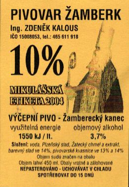 10% MIKULÁŠSKÁ ETIKETA 2004 VÝČEPNÍ PIVO - Žamberecký kanec (0,45L)