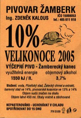 10% VELIKONOCE 2005 VÝČEPNÍ PIVO - Žamberecký kanec (0,45L)