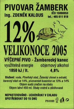 12% VELIKONOCE 2005 VÝĚPNÍ PIVO - Žamberecký kanec (0,45L) 