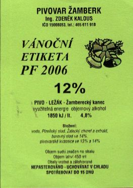 VÁNOČNÍ ETIKETA PF 2006 12% PIVO-LEŽÁK-Žamberecký kanec (0,45L) 