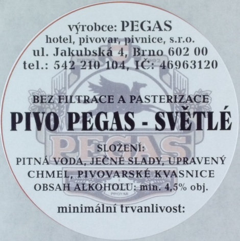 PIVO PEGAS - SVĚTLÉ (sudovka) (Pegas-Brno) (S)