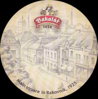 Bakalář ORIGINAL CZECH BEER 1454 Main square in Rakovnik, 1925 (PTEX-Km-ab)