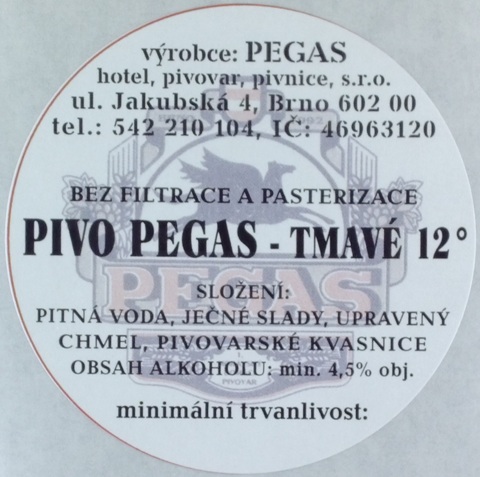 PIVO PEGAS - TMAVÉ 12° (Pegas-Brno) (S)
