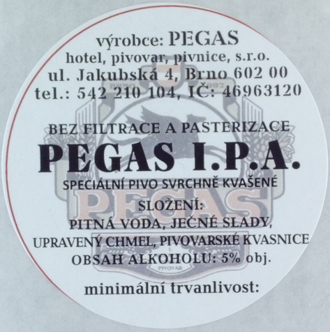 PIVO PEGAS - I.P.A. (sudovka) (Pegas-Brno) (S)