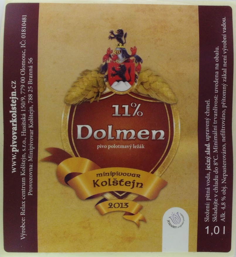 11% Dolmen pivo polotmavý ležák minipivovar Kolštejn 2013 (1L) (Branná) (S)