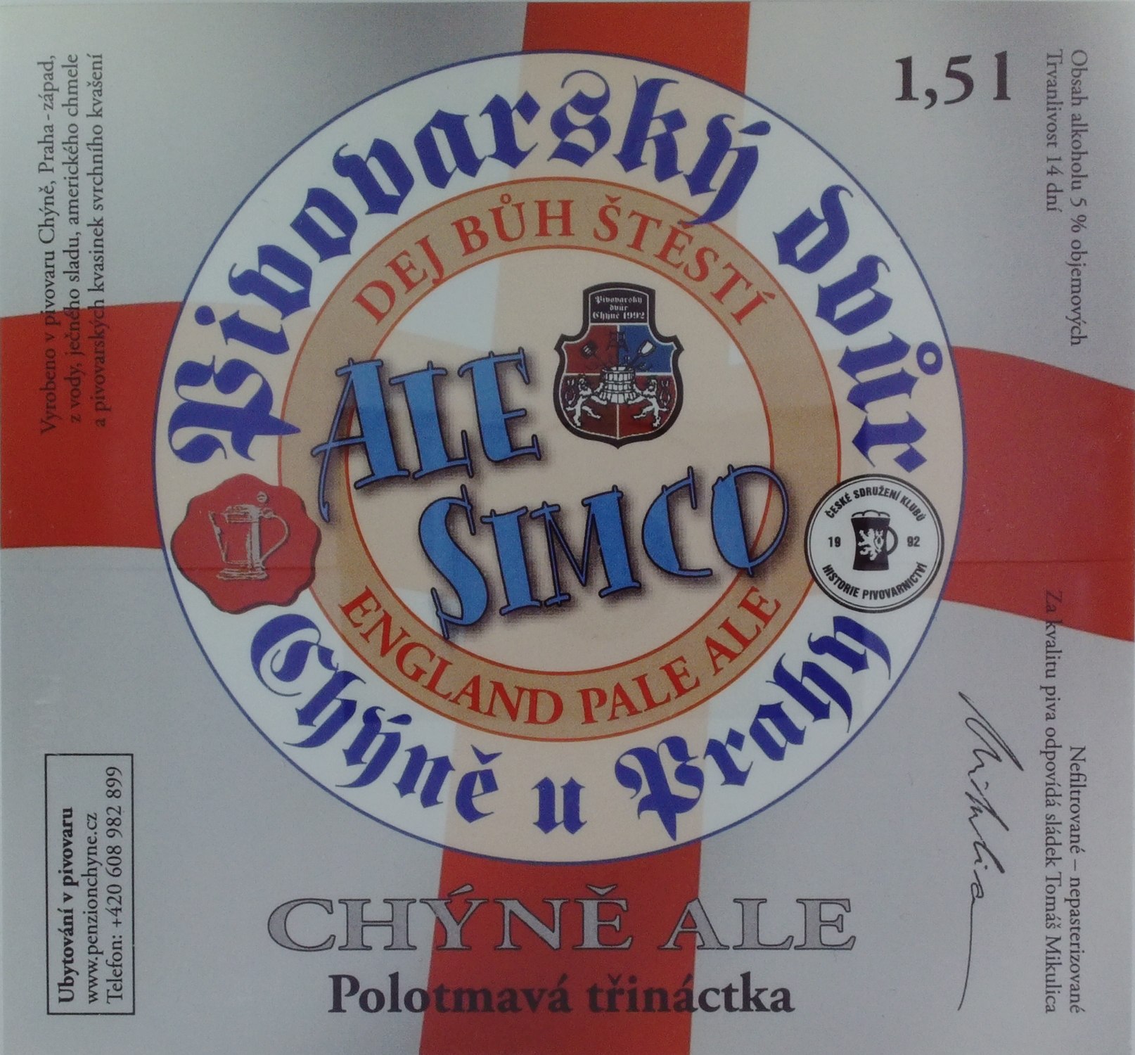 ALE SIMCO CHÝNĚ ALE Polotmavá třináctka (ČSKHP 1992) (Chýně) (S)