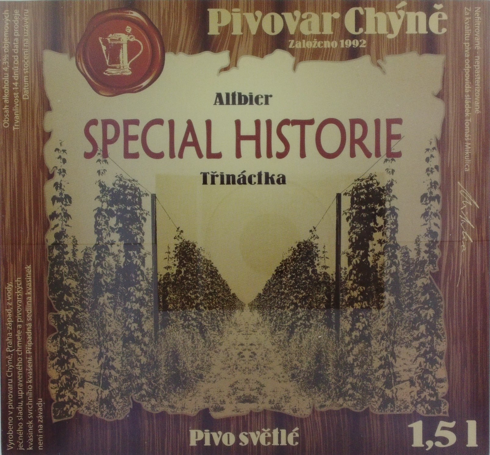 Altbier SPECIÁL HISTORIE Třináctka Pivo světlé (Chýně) (S)
