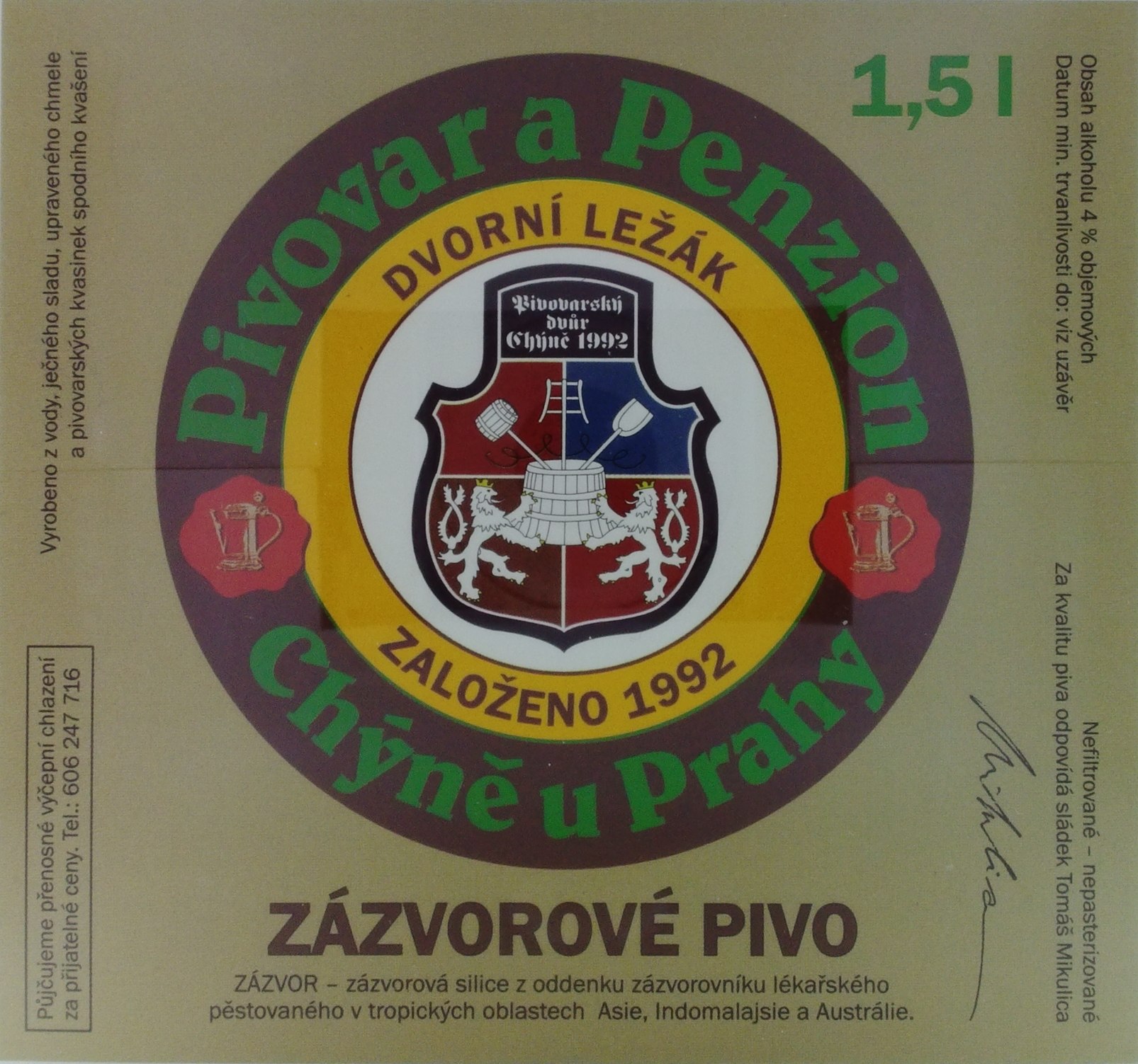 DVORNÍ LEŽÁK ZÁZVOROVÉ PIVO (Chýně) (S) č.2