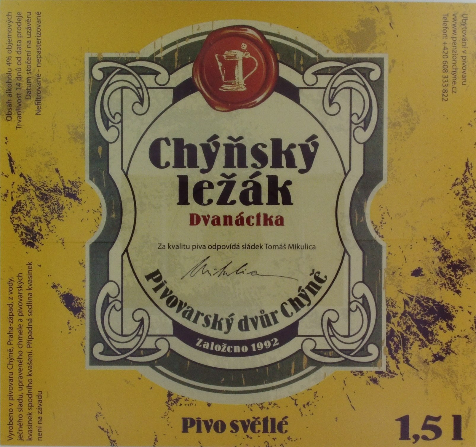 Chýňský ležák Dvanáctka Pivo světlé (Chýně) (S)