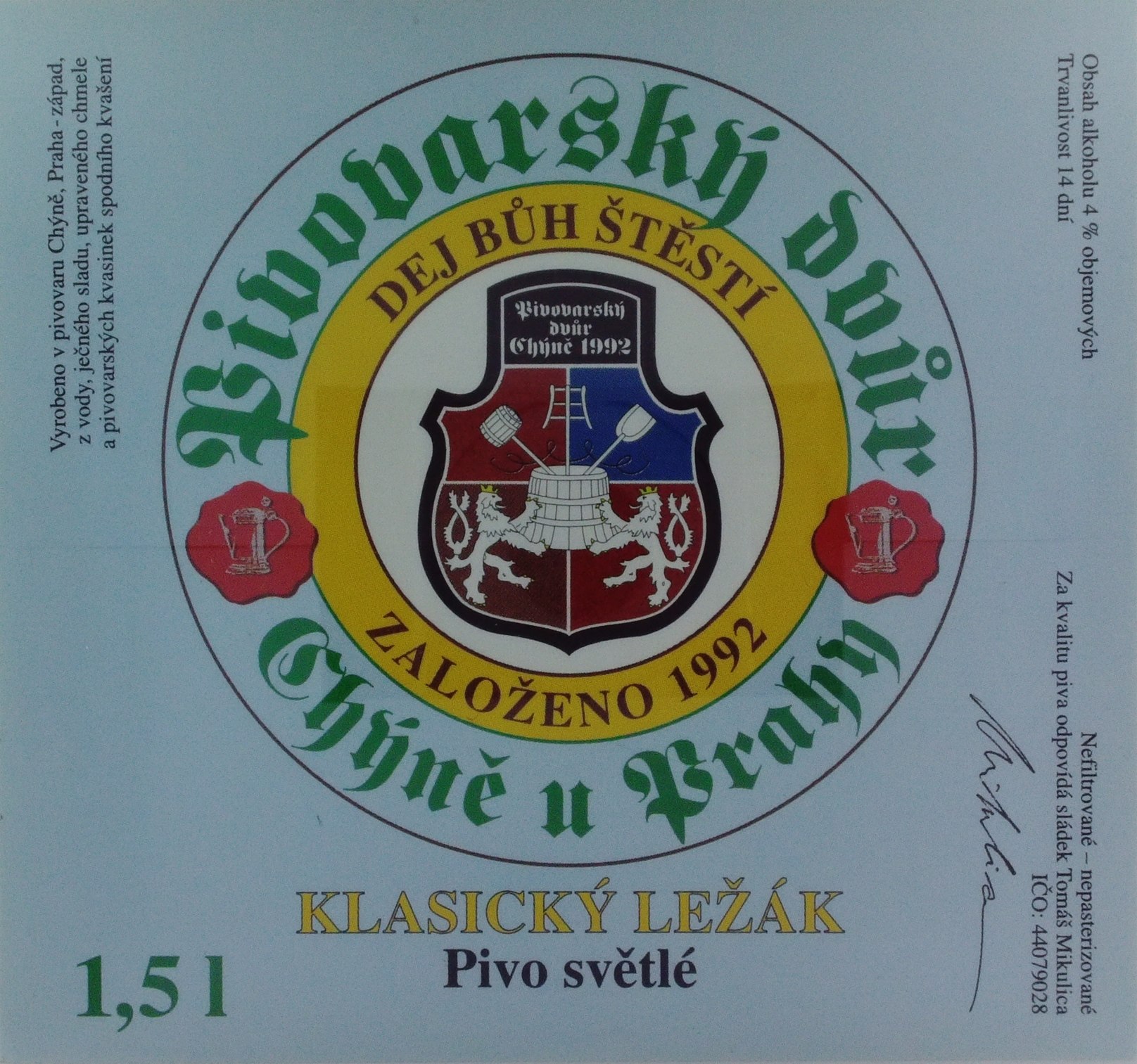 KLASICKÝ LEŽÁK Pivo světlé (Chýně) (S)