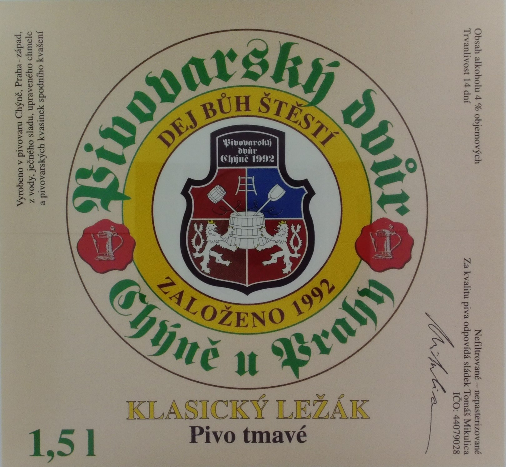 KLASICKÝ LEŽÁK Pivo tmavé (Chýně) (S)