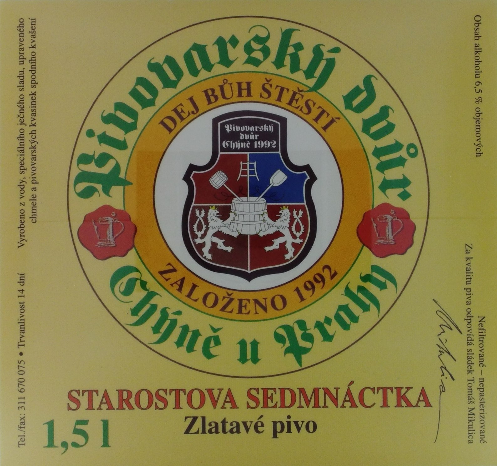 STAROSTOVA SEDMNÁCTKA Zlatavé pivo (Chýně) (S)