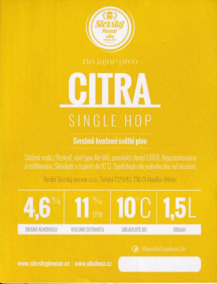 Slezský pivovar CITRA SINGLE HOP (1,5L) (S)
