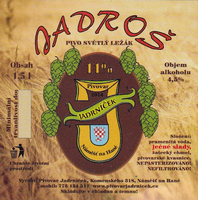 JADROŠ PIVO SVĚTLÝ LEŽÁK 11% (1,5L) (Náměšť na Hané Jadrníček) (S)