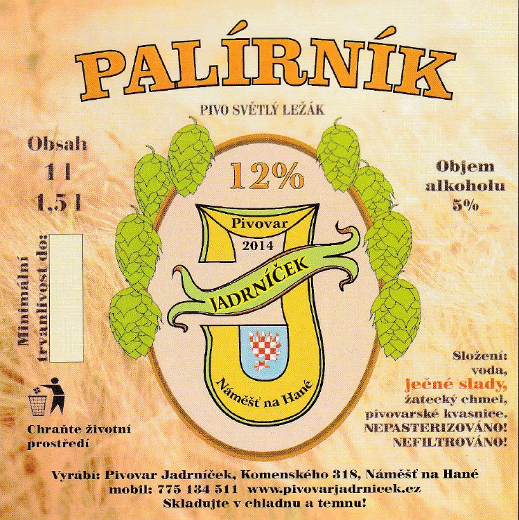 PALÍRNÍK PIVO SVĚTLÝ LEŽÁK 12% (1,5L) (Náměšť na Hané Jadrníček) (S)